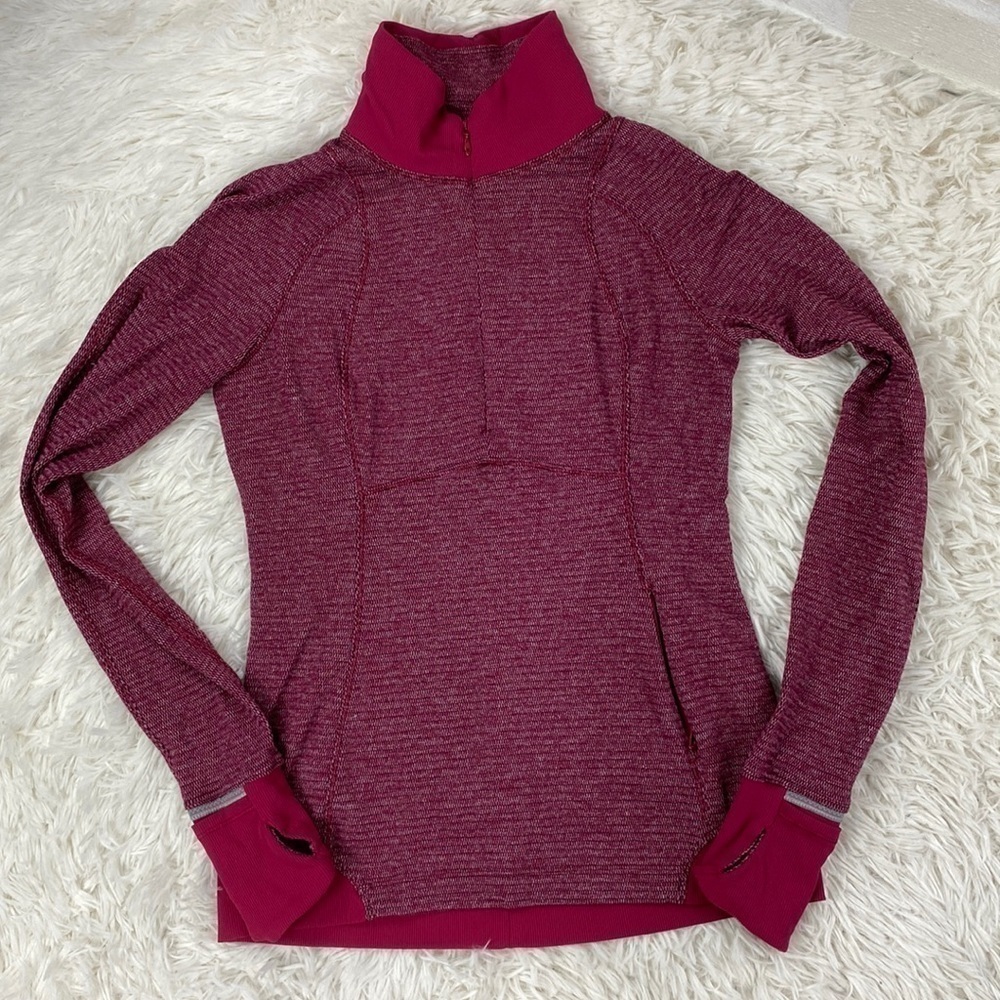 Lululemon Runderful 1/2 Zip Mini Check Pique Bordeaux Drama Heathered Berry